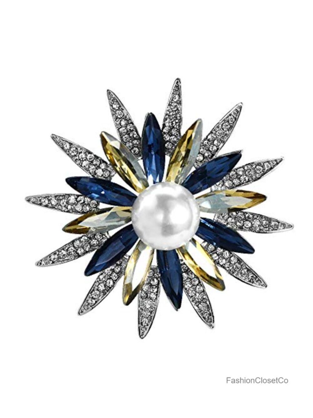 Austrian Crystal Flower Brooch Pin Simulated Pearl Bouquet Jewelry